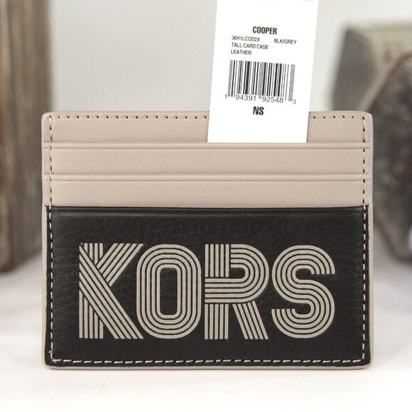 Michael Kors Cooper Black Taupe Leather Tall Card Case Holder Mini Wallet NWT - Picture 3 of 6